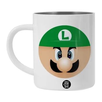 Luigi flat, Λευκή Ανοξείδωτη Μεταλλική Κούπα 450ml - Διπλού Τοιχώματος 