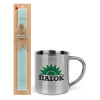 Easter Set, metallic thermal cup (300ml) & aromatic flat Easter candle (30cm) (TURQUOISE)