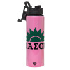 Metallic water bottle with safety lid, 850ml aluminum