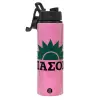 Metallic water bottle with safety lid, 850ml aluminum