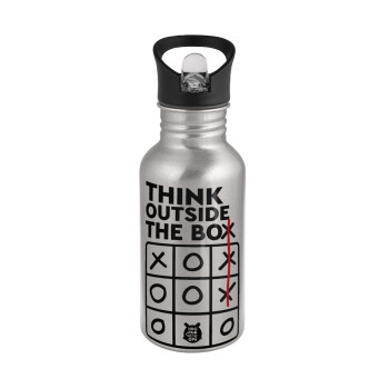 Think outside the BOX, Water bottle Silver with straw, stainless steel 500ml