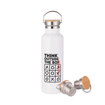 Think outside the BOX, Stainless steel White with wooden lid (bamboo), double wall, 750ml