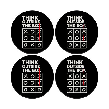 Think outside the BOX, SET of 4 round wooden coasters (9cm)
