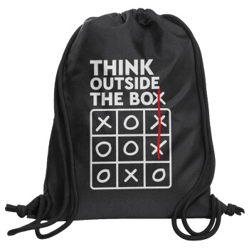 Think outside the BOX, Τσάντα πλάτης πουγκί GYMBAG Μαύρη, με τσέπη (40x48cm) & χονδρά κορδόνια