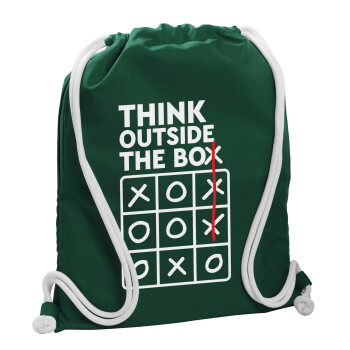Think outside the BOX, Backpack pouch GYMBAG BOTTLE GREEN, with pocket (40x48cm) & thick white cords