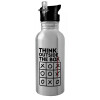 Water bottle Silver with straw, stainless steel 600ml