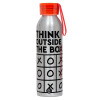 Aluminum Sports Bottle 650ml – Silver with Red Cap and Silicone Strap