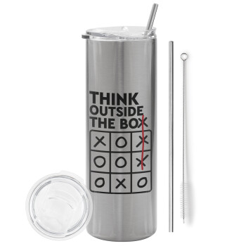 Think outside the BOX, Tumbler stainless steel Silver 600ml, with metal straw & cleaning brush