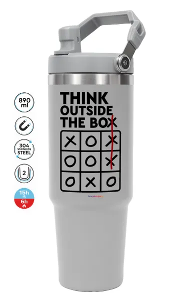 Think outside the BOX — ΓΚΡΙ Travel Tumbler Θερμός με χερούλι και καλαμάκι 890ml