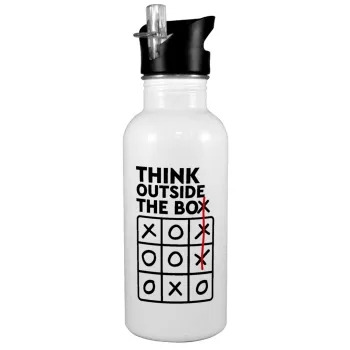 Think outside the BOX, White water bottle with straw, stainless steel 600ml