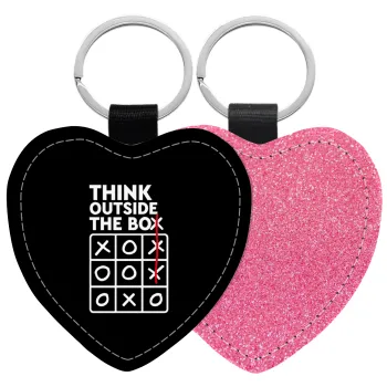 Think outside the BOX, Μπρελόκ PU δερμάτινο glitter καρδιά ΡΟΖ