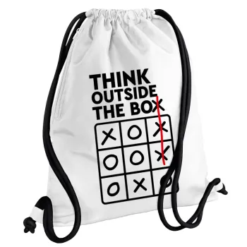 Think outside the BOX, Τσάντα πλάτης πουγκί GYMBAG λευκή, με τσέπη (40x48cm) & χονδρά κορδόνια