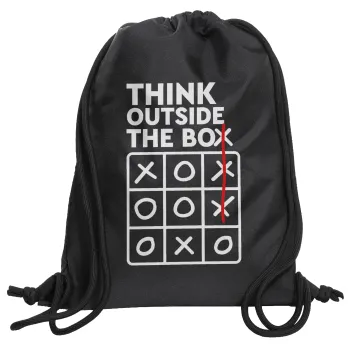Think outside the BOX, Τσάντα πλάτης πουγκί GYMBAG Μαύρη, με τσέπη (40x48cm) & χονδρά κορδόνια