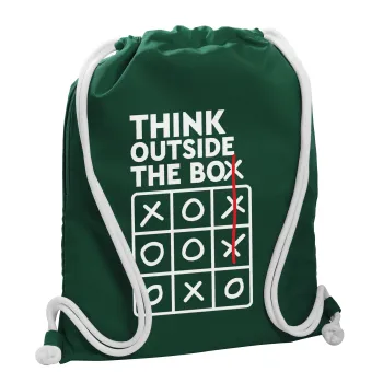 Think outside the BOX, Backpack pouch GYMBAG BOTTLE GREEN, with pocket (40x48cm) & thick white cords
