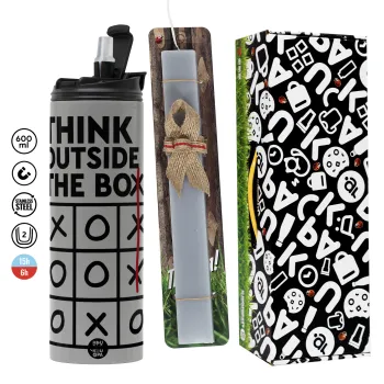 Think outside the BOX, Πασχαλινή Λαμπάδα με Travel Tumbler θερμό (600ml, BPA free) & κερί αρωματικό πλακέ (30cm) (ΓΚΡΙ)