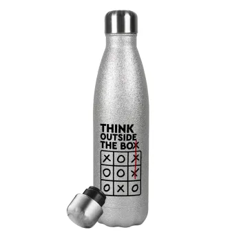 Think outside the BOX, Metallic Glitter Silver Thermos Flask (Stainless steel), double-walled, 500ml