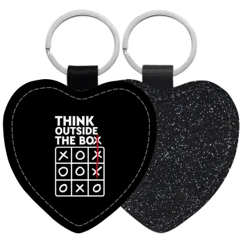 Think outside the BOX, Μπρελόκ PU δερμάτινο glitter καρδιά ΜΑΥΡΟ