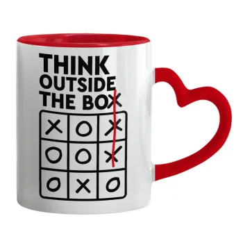 Think outside the BOX, Κούπα καρδιά χερούλι κόκκινη, κεραμική, 330ml