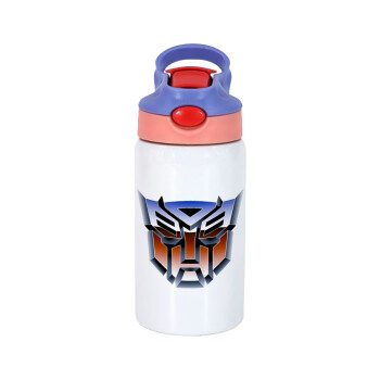 Transformers, Children's hot water bottle, stainless steel, with safety straw, pink/purple (350ml)
