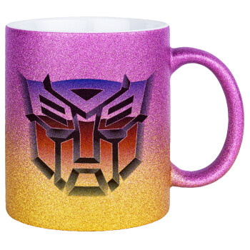 Transformers, Κούπα Χρυσή/Ροζ Glitter, κεραμική, 330ml