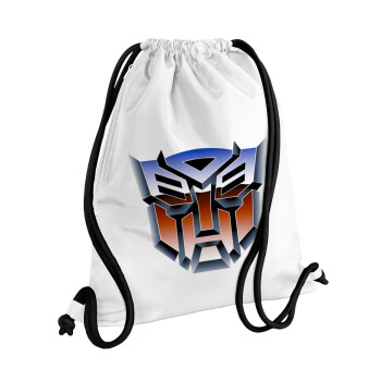 Transformers, Τσάντα πλάτης πουγκί GYMBAG λευκή, με τσέπη (40x48cm) & χονδρά κορδόνια