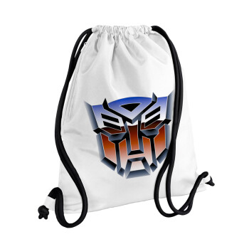 Transformers, Backpack pouch GYMBAG white, with pocket (40x48cm) & thick cords