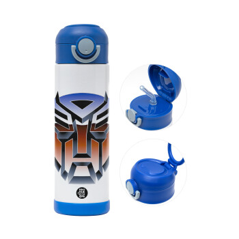 Transformers, Παιδικό παγούρι θερμό, ανοξείδωτο, με καλαμάκι ασφαλείας, ΜΠΛΕ (500ml)