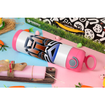 Transformers, Easter candle, Childrens hot water bottle, stainless steel, with safety straw, PINK (500ml)