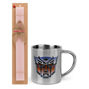 Transformers, Easter Set, metallic thermal cup (300ml) & aromatic flat Easter candle (30cm) (PINK)