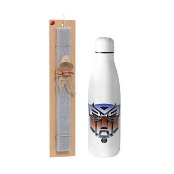 Transformers, Easter Set, metallic stainless thermos bottle (500ml) & scented flat Easter candle (30cm) (GRAY)