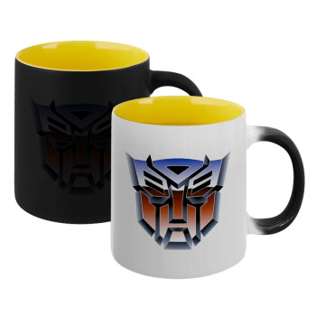 Transformers, Κούπα Μαγική εσωτερικό κίτρινη, κεραμική 330ml που αλλάζει χρώμα με το ζεστό ρόφημα