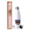Easter Set, metallic stainless steel water bottle (750ml) & scented flat Easter candle (30cm) (PINK)