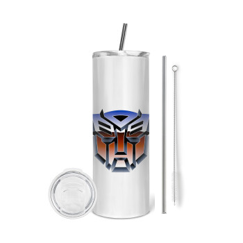 Transformers, Eco friendly ποτήρι θερμό (tumbler) από ανοξείδωτο ατσάλι 600ml, με μεταλλικό καλαμάκι & βούρτσα καθαρισμού