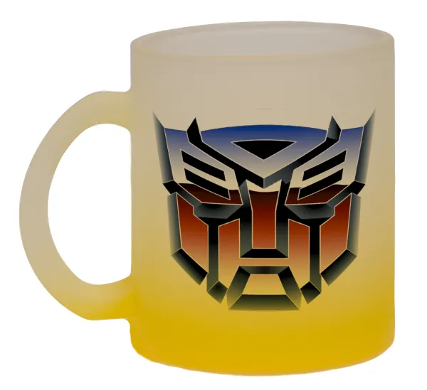 Transformers — Two-tone glass mug with matte yellow base, 330ml
