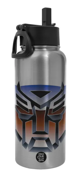 Transformers — Μεταλλικό παγούρι θερμός Silver με καλαμάκι και χερούλι (Stainless steel), διπλού τοιχώματος, 950ml