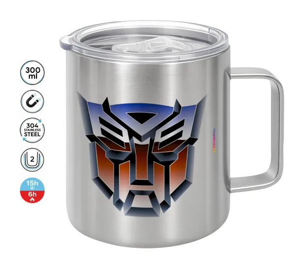 Transformers — Double-walled stainless steel mug 300ml with temperature-retaining lid