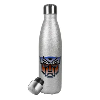 Transformers, Metallic Glitter Silver Thermos Flask (Stainless steel), double-walled, 500ml
