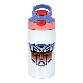 Transformers, Children's hot water bottle, stainless steel, with safety straw, pink/purple (350ml)