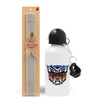 Transformers, Easter Set, metallic aluminum water bottle (500ml) & aromatic flat Easter candle (30cm) (GRAY)