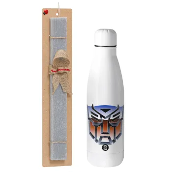 Transformers, Easter Set, metallic stainless thermos bottle (500ml) & scented flat Easter candle (30cm) (GRAY)