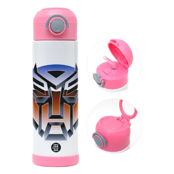Transformers, Children's hot water bottle, stainless steel, with safety straw, PINK (500ml)