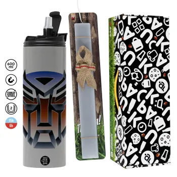 Transformers, Πασχαλινή Λαμπάδα με Travel Tumbler θερμό (600ml, BPA free) & κερί αρωματικό πλακέ (30cm) (ΓΚΡΙ)