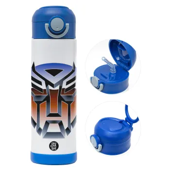 Transformers, Παιδικό παγούρι θερμό, ανοξείδωτο, με καλαμάκι ασφαλείας, ΜΠΛΕ (500ml)