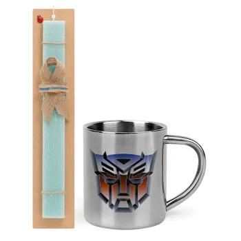 Transformers, Easter Set, metallic thermal cup (300ml) & aromatic flat Easter candle (30cm) (TURQUOISE)