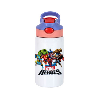 MARVEL heroes, Children's hot water bottle, stainless steel, with safety straw, pink/purple (350ml)