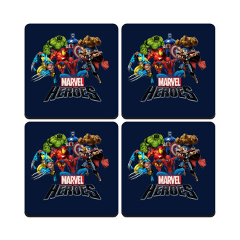 MARVEL heroes, ΣΕΤ 4 Σουβέρ ξύλινα τετράγωνα (9cm)