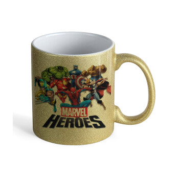 MARVEL heroes, Κούπα Χρυσή Glitter που γυαλίζει, κεραμική, 330ml