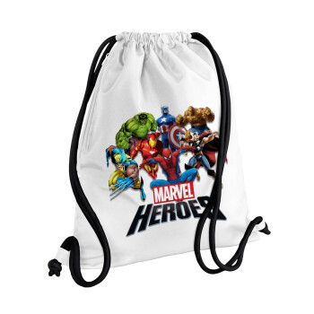 MARVEL heroes, Backpack pouch GYMBAG white, with pocket (40x48cm) & thick cords