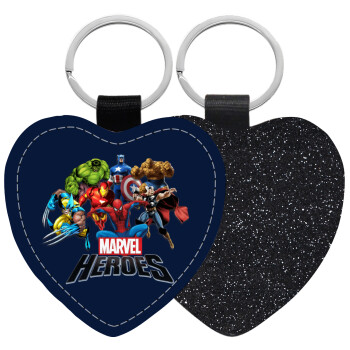 MARVEL heroes, Μπρελόκ PU δερμάτινο glitter καρδιά ΜΑΥΡΟ