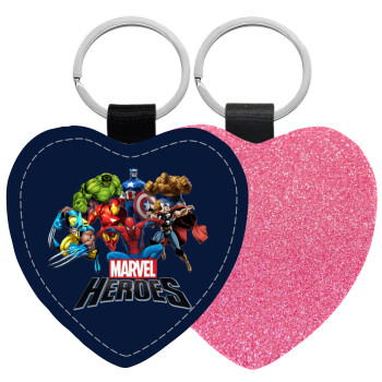 MARVEL heroes, Μπρελόκ PU δερμάτινο glitter καρδιά ΡΟΖ